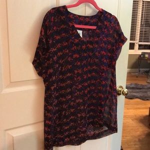 Cabi sheer, boxy, sleeveless blouse.  Red, blue & black.